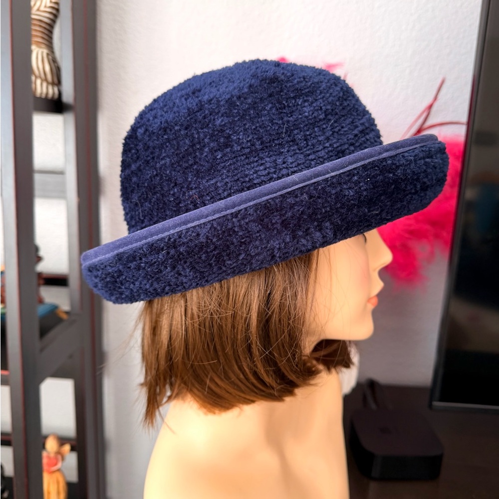 Navy Chenille Bowler Hat - Picture 4 of 7